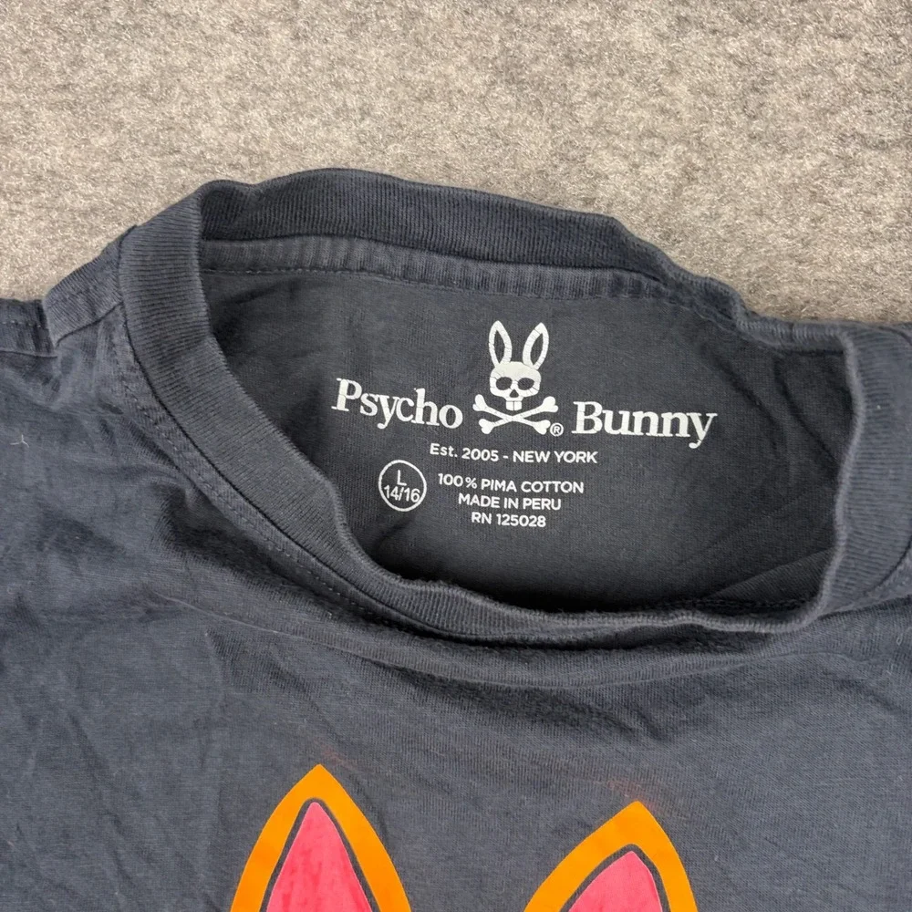 Psycho Bunny T Shirt Boys Large 14/16 Black Neon Graphic Logo Pima Cotton